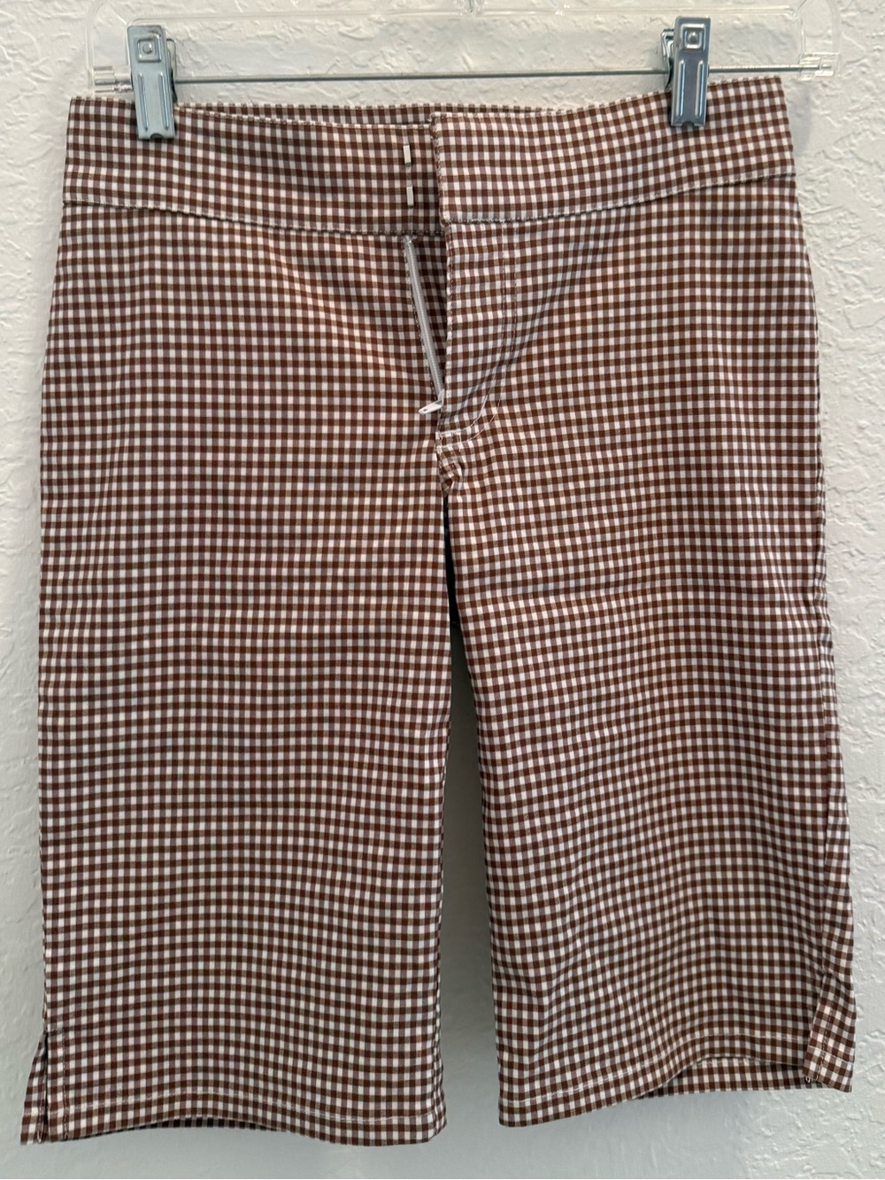 Guess Brown and White Gingham Bermuda Shorts